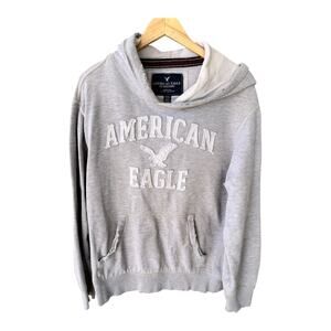 American Eagle Outfitters Hoodie Mens Medium Gray Pullover Logo Hoodie